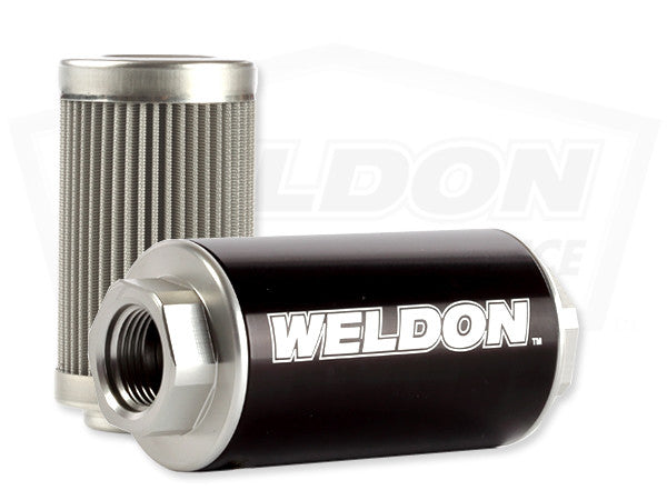 Weldon SSN Series Inline Billet Fuel Filter 100 Micron Stainless Steel 5.5" Length 10 AN ORB Female