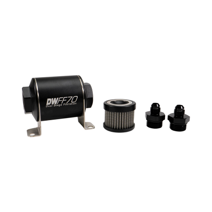 DeatschWerks Stainless Steel 6AN 10 Micron Universal Inline Fuel Filter Housing Kit (70mm)