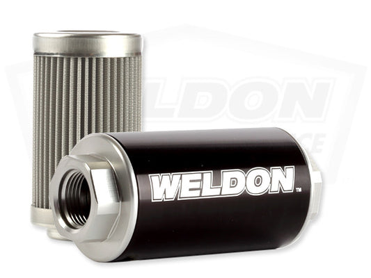 Weldon SSN Series Inline Billet Fuel Filter 100 Micron Stainless Steel 5.5" Length 10 AN ORB Female